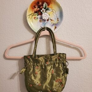 Elegant Olive Green Embroidered Women's Bag